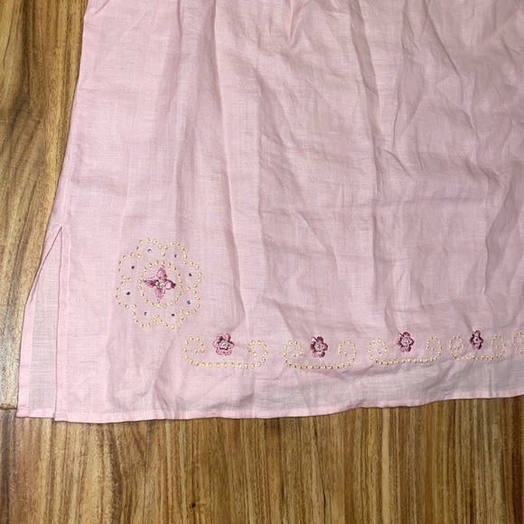 Edward Woman 1x XL 16 tunic top Irish linen pink embroider flowers rhinestones - Picture 5 of 7